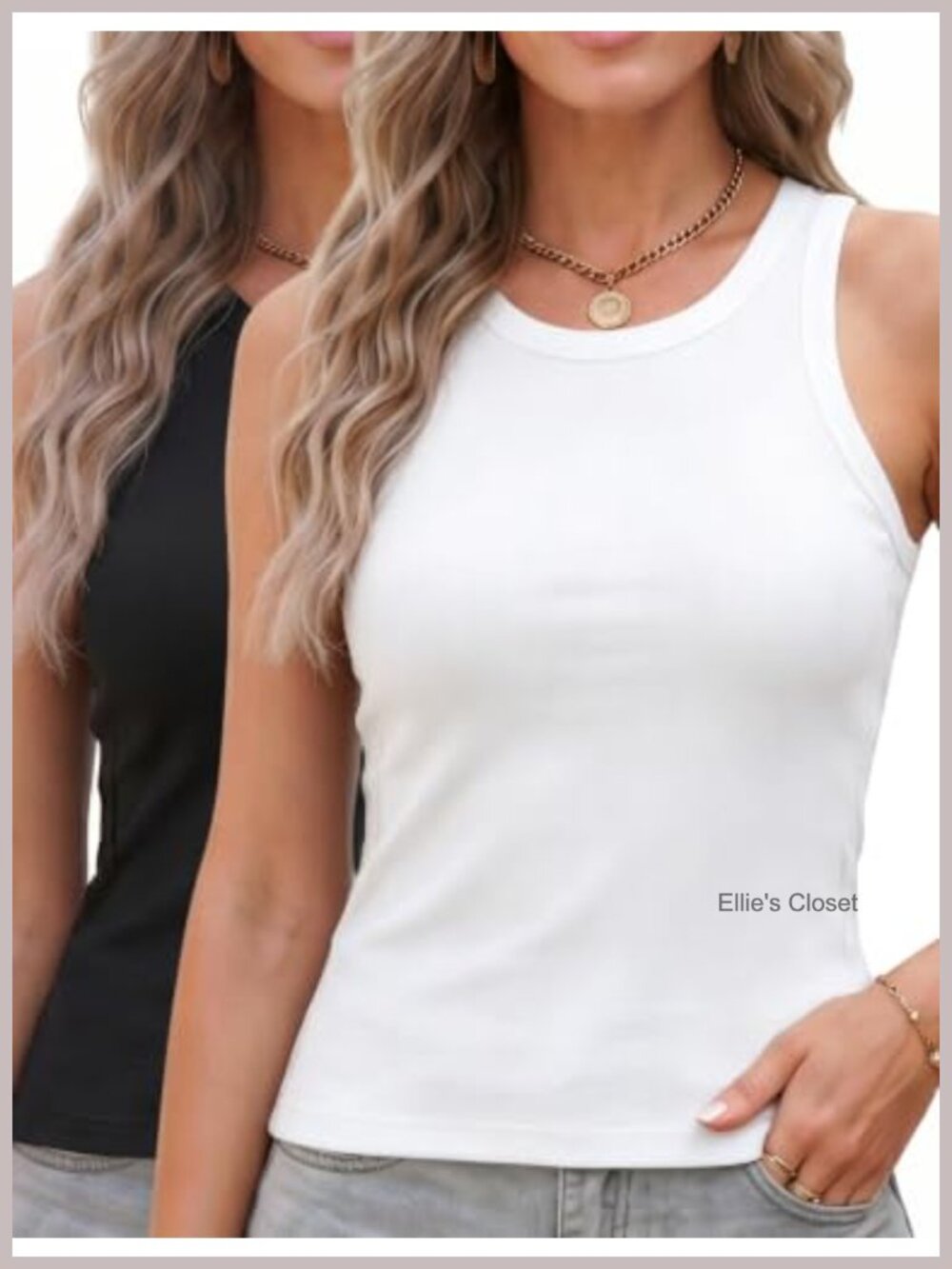 2 Pack Ribbed Tank Tops for Women High Neck Racerback Slim Fit Stretch Knit